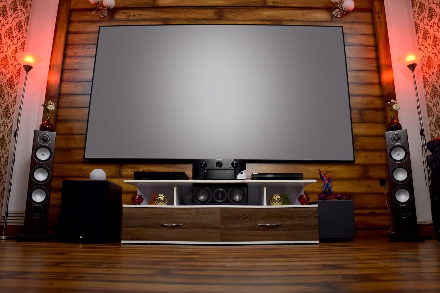 Custom home theater with a large projection screen installed in a Utah home